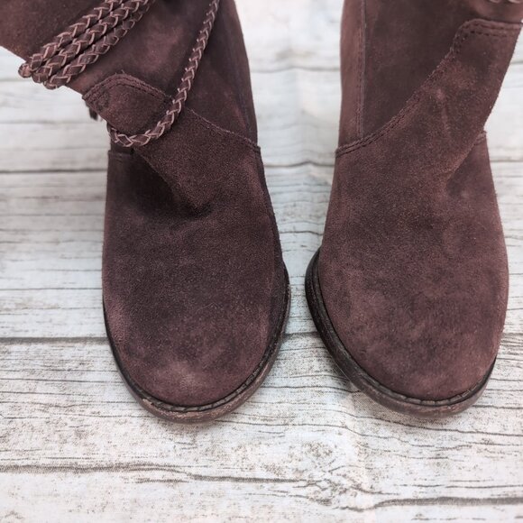 Splendid Burgundy Suede Leather Block Heel Ankle Boots Women Size 6 - Picture 3 of 8